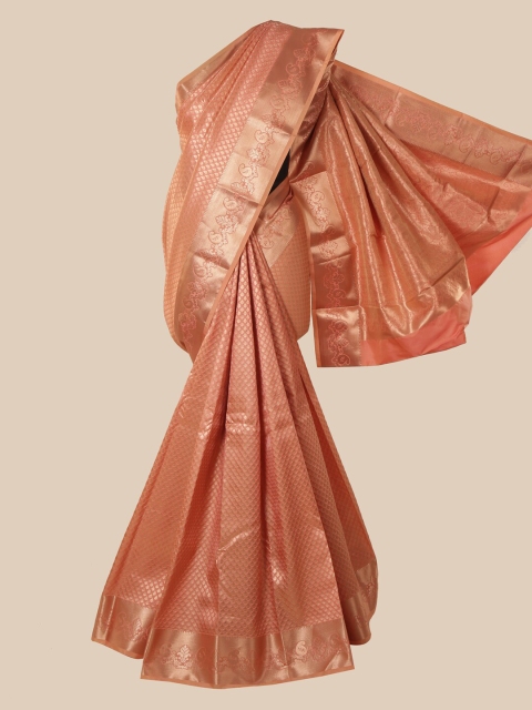 

Pothys Peach & Gold-Toned Woven Design Pure Silk Saree