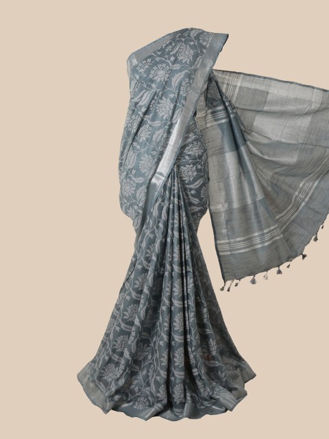 

Pothys Grey & Silver-Toned Floral Jute Cotton Saree
