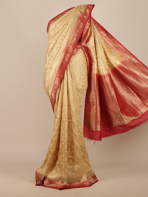

Pothys Cream & Red Woven Design Jute Silk Saree
