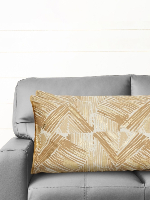 Home Centre Beige & White Geometric Rectangle Cushion Covers