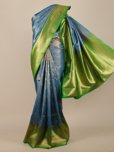 

Pothys Blue & Green Woven Design Zari Jute Silk Saree