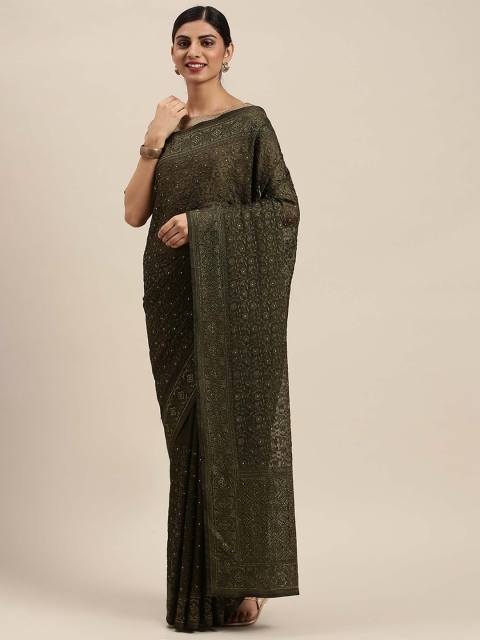 

Soch Green Floral Embroidered Pure Chiffon Saree