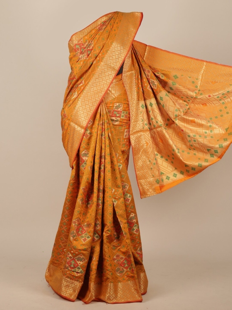

Pothys Mustard & Green Checked Jute Silk Saree