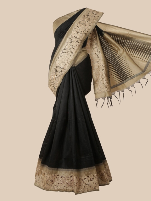

Pothys Black & Beige Jute Silk Saree