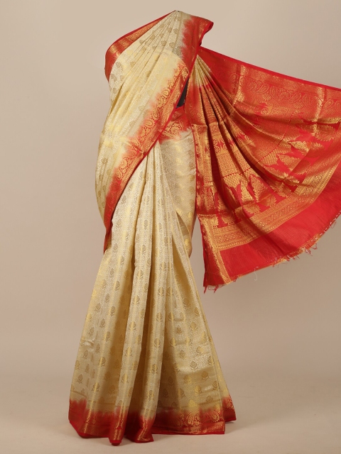 

Pothys Cream & Red Woven Design Jute Silk Saree