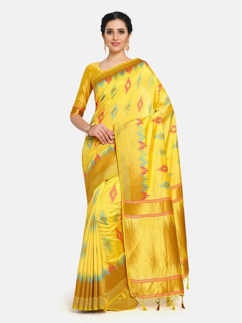 

MIMOSA Yellow & Gold Woven Design Zari Art Silk Kanjeevaram Saree With Tasseled Pallu