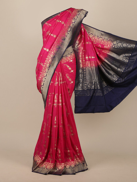

Pothys Magenta & Gold-Toned Woven Design Zari Jute Silk Saree