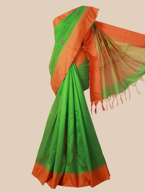 

Pothys Green & Orange Floral Jute Silk Saree
