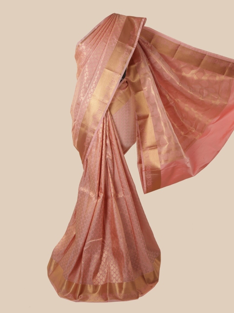 

Pothys Peach & Gold-Toned Woven Design Zari Pure Silk Saree