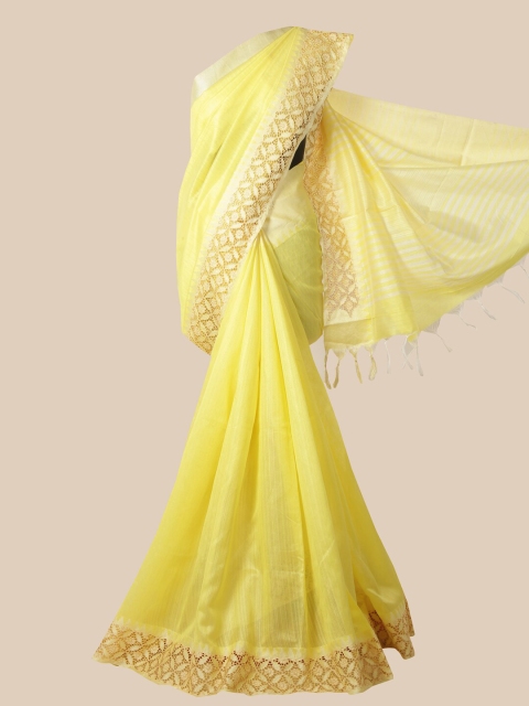 

Pothys Yellow Embroidered Jute Silk Saree