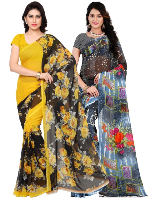 

KALINI Pack of 2 Floral Poly Georgette Saree, Yellow
