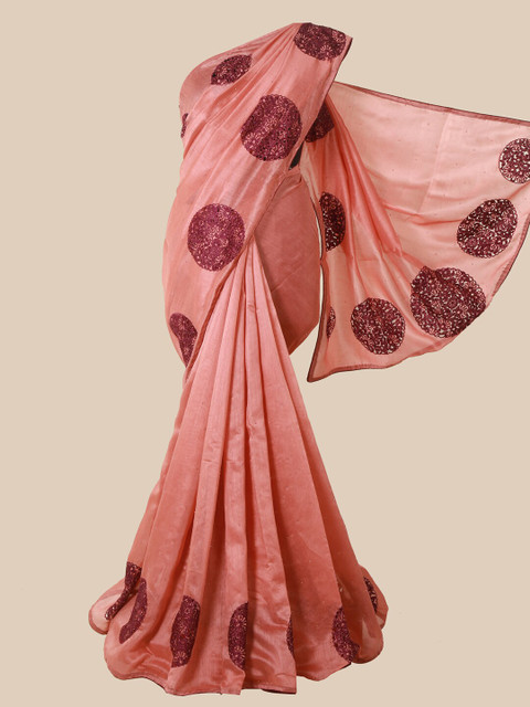 

Pothys Peach & Red Embroidered Jute Silk Saree