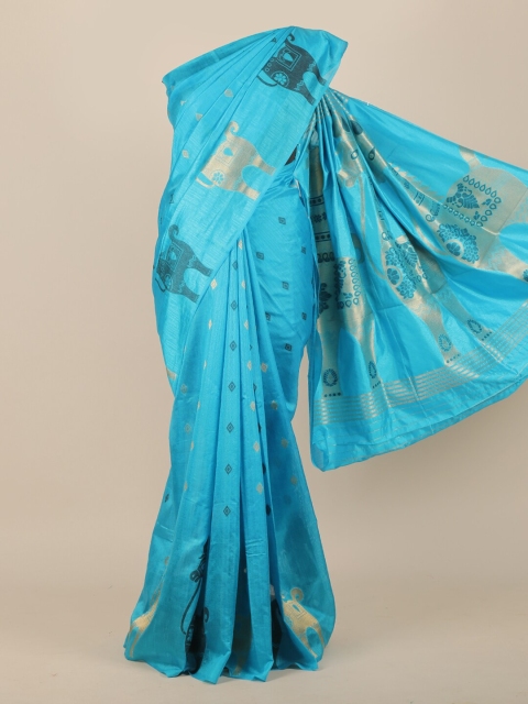 

Pothys Blue & Gold-Toned Woven Design Zari Jute Silk Saree