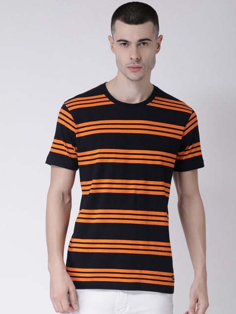 

Club York Men Navy Blue & Orange Striped T-shirt