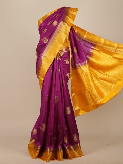 

Pothys Violet & Yellow Woven Design Jute Silk Saree
