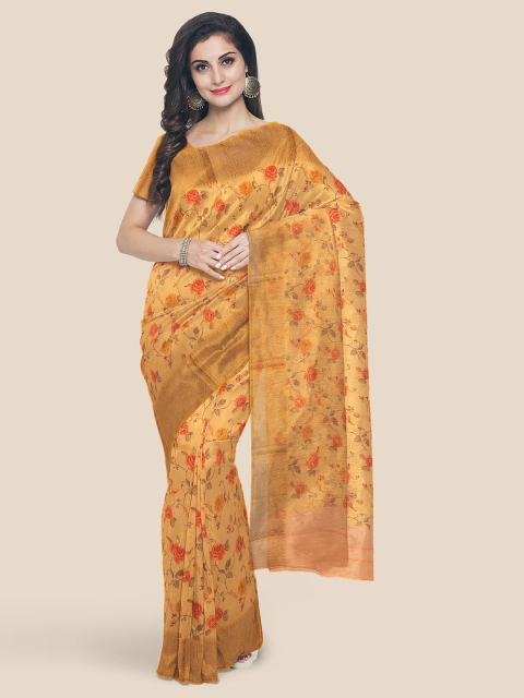 

Kalamandir Mustard Yellow & Red Floral Saree