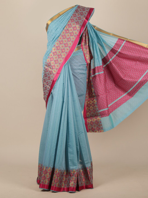 

Pothys Blue & Pink Woven Design Zari Pure Cotton Saree