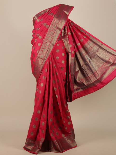 

Pothys Pink & Gold-Toned Woven Design Zari Jute Silk Saree
