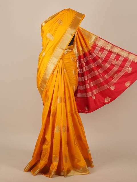 

Pothys Yellow & Red Ethnic Motifs Zari Jute Silk Saree
