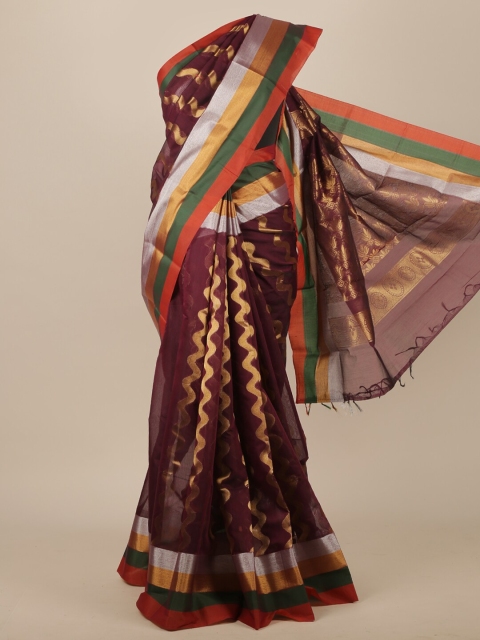 

Pothys Purple & Orange Woven Design Pure Cotton Saree