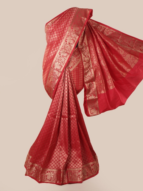 

Pothys Red & Gold-Toned Ethnic Motifs Zari Pure Silk Saree