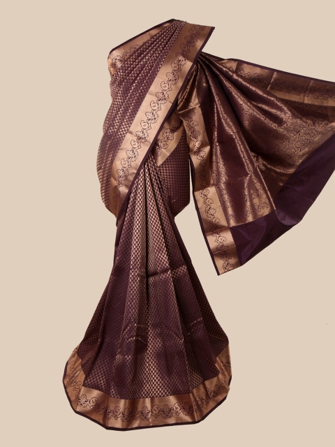 

Pothys Brown & Gold-Toned Woven Design Zari Pure Silk Saree