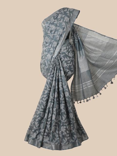 

Pothys Grey & White Floral Zari Jute Cotton Saree