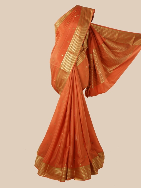 

Pothys Orange & Gold-Toned Woven Design Zari Pure Silk Mysore Silk Saree