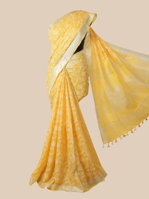 

Pothys Yellow & White Woven Design Jute Cotton Saree