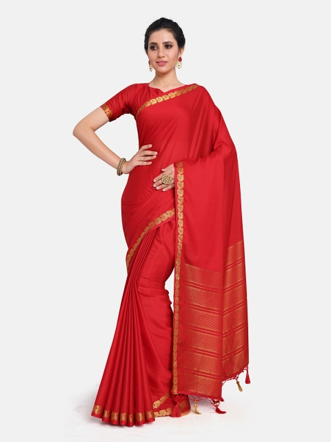 

MIMOSA Red & Gold-Toned Paisley Zari Mysore Silk Saree