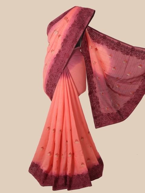 

Pothys Peach & Magenta Floral Jute Silk Saree