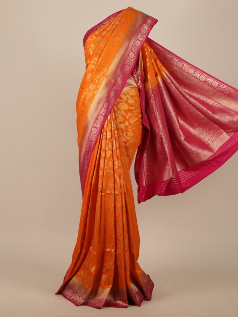 

Pothys Orange & Pink Floral Zari Jute Silk Saree