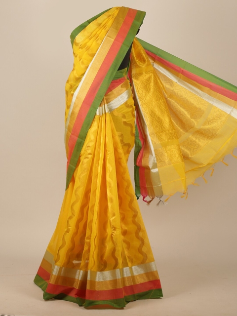 

Pothys Yellow & Green Woven Design Zari Pure Cotton Saree
