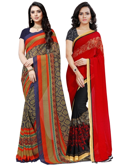 

KALINI Red & Blue Pack Of 2 Printed Saree