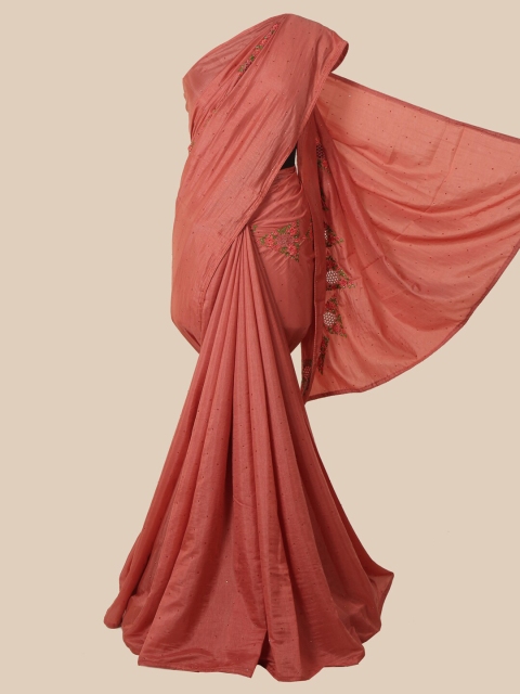 

Pothys Pink Floral Beads and Stones Art Silk Saree