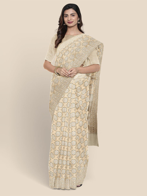 

Kalamandir Beige & Grey Floral Tissue Banarasi Saree