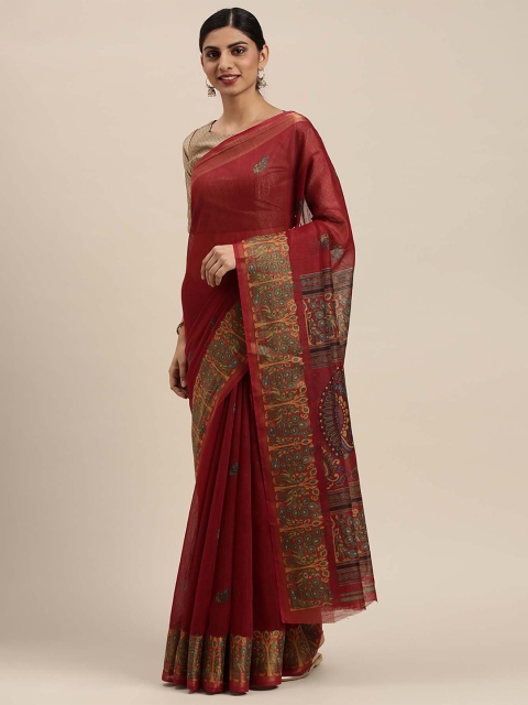 

Soch Maroon & Yellow Floral Pure Cotton Saree