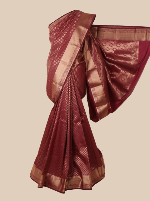 

Pothys Maroon & Gold-Toned Ethnic Motifs Zari Pure Silk Saree