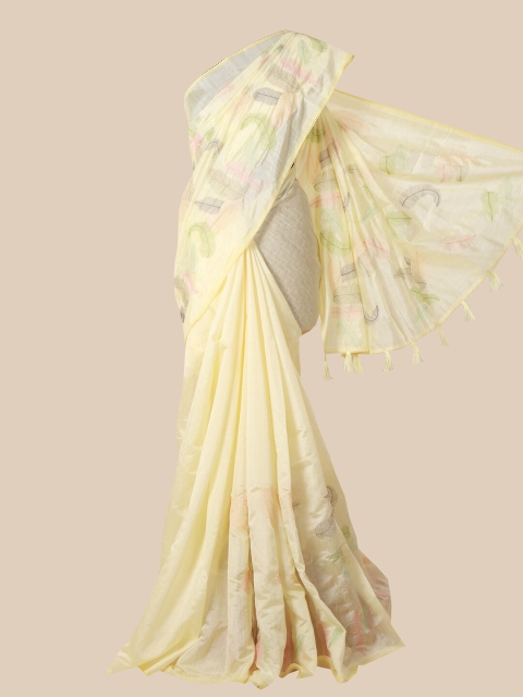 

Pothys Cream Floral Jute Silk Saree