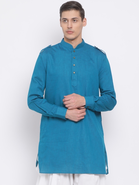 

VASTRAMAY Men Turquoise Blue Solid Straight Kurta