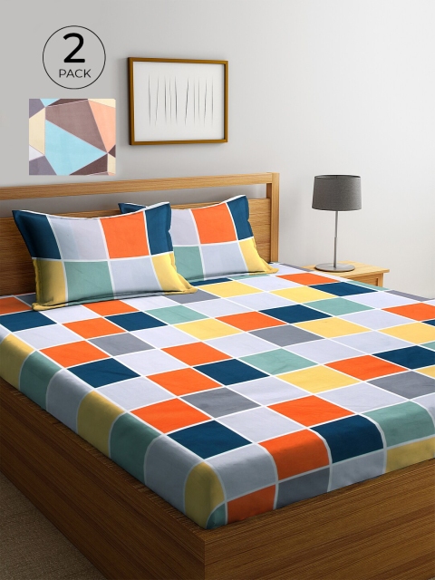 

KLOTTHE Multicoloured Geometric 210 TC 2 King Bedsheet with 4 Pillow Covers, Multi