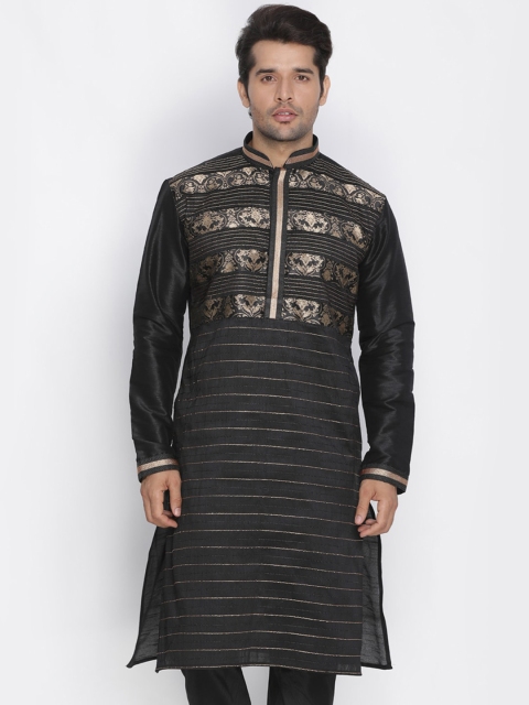 

VASTRAMAY Men Black Ethnic Motifs Printed Kurta