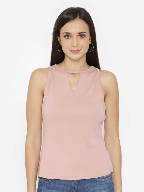 

Yaadleen Women Pink Keyhole Neck Regular Top