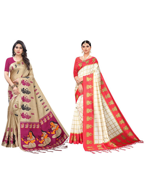 

KALINI Pack of 2 Red & White Ethnic Motifs Art Silk Saree