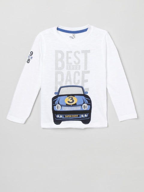 

max Boys Cream & Blue Typography Printed T-shirt