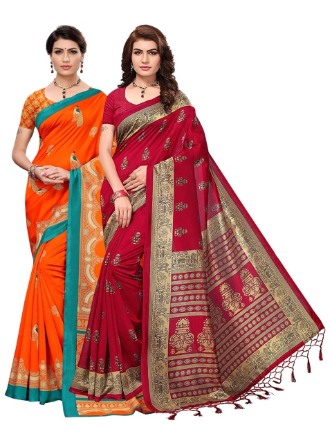 

KALINI Pack of 2 Ethnic Motifs Art Silk Sarees, Maroon
