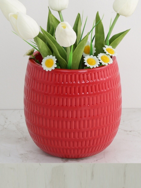 

Home Centre Red Embossed Flower Pot