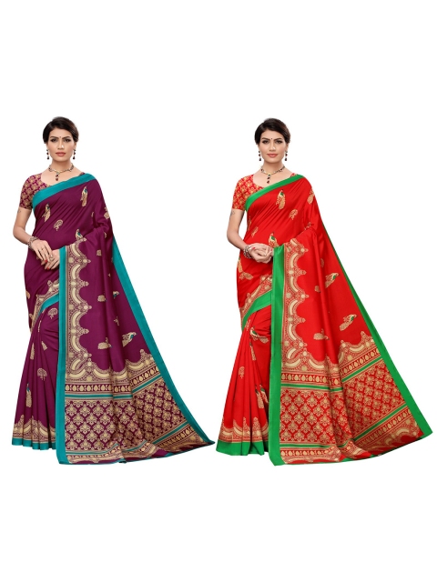 

KALINI Pack Of 2 Ethnic Motifs Art Silk Sarees, Magenta