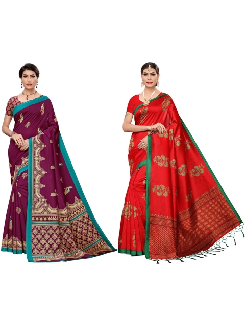 

KALINI Women Magenta & Red Art Silk Pack of 2 Printed Saree
