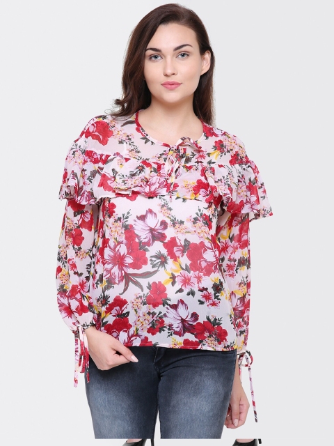 

Yaadleen Women White & Red Floral Layered Georgette A-Line Top